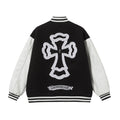 Layered Cross Varsity Jacket - Black White Street Style Outerwear 2208