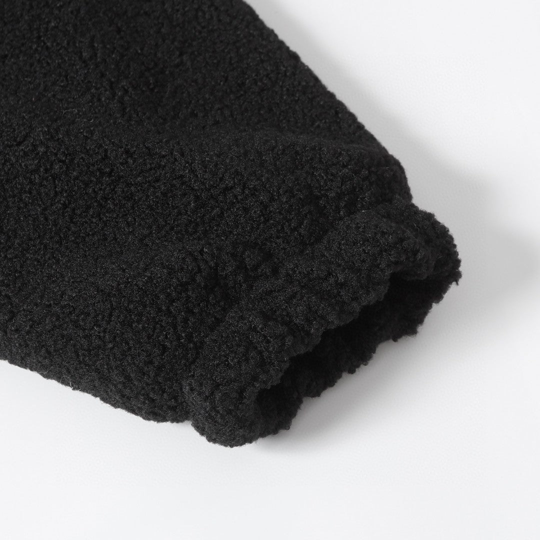 Horseshoe Embroidered Sherpa Jacket - Black Cream Gothic Coat 825