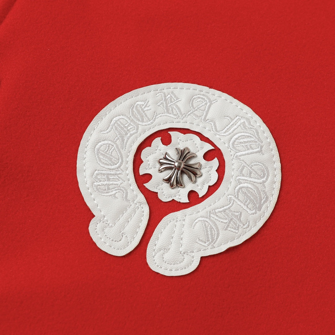 Red Cross Varsity Jacket - White Sleeve Gothic Street Baseball Coat D68