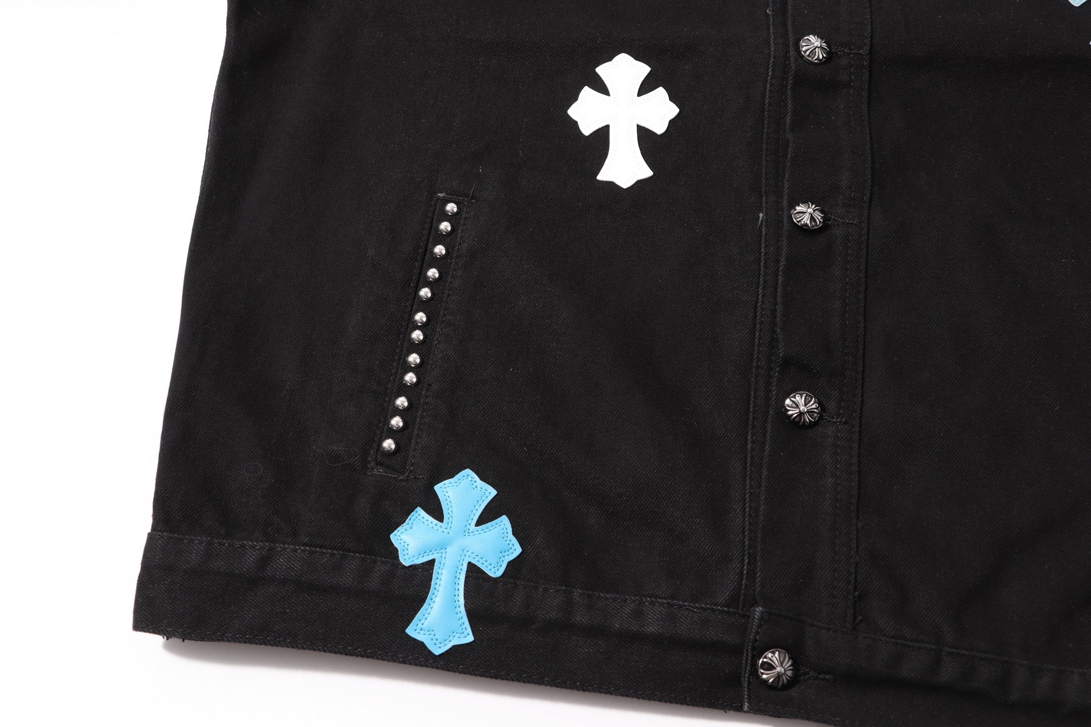 Multi Cross Studded Denim Jacket - Black Gothic Streetwear Coat H49